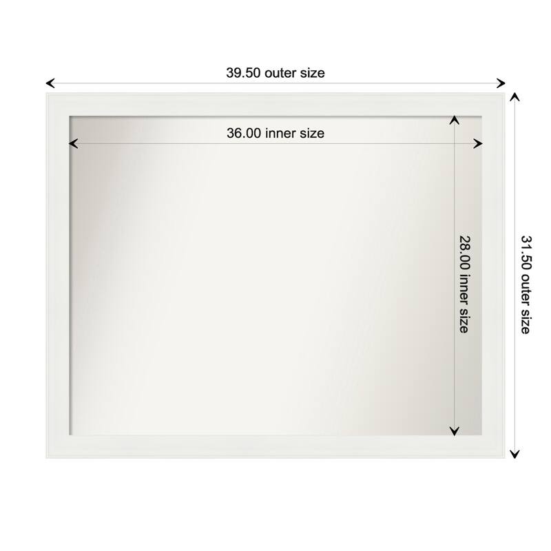 Vanity White Narrow Framed Non-Beveled Custom Wall Mirror, Bathroom Vanity Mirror - Outer Size: 39.5 x 31.5