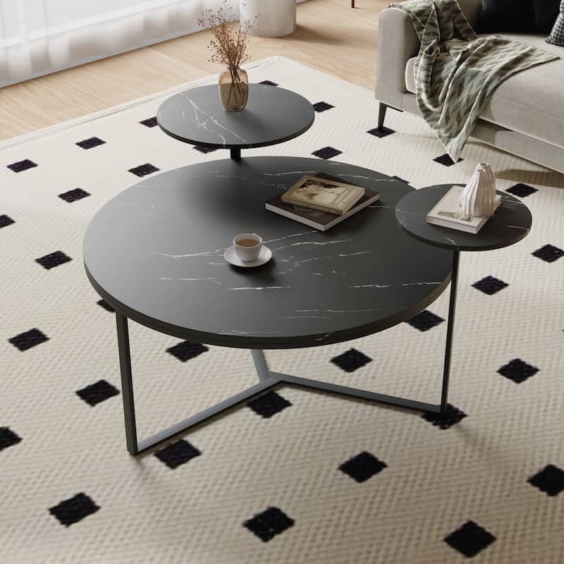 Modern coffee table with two display shelves - Matte Black