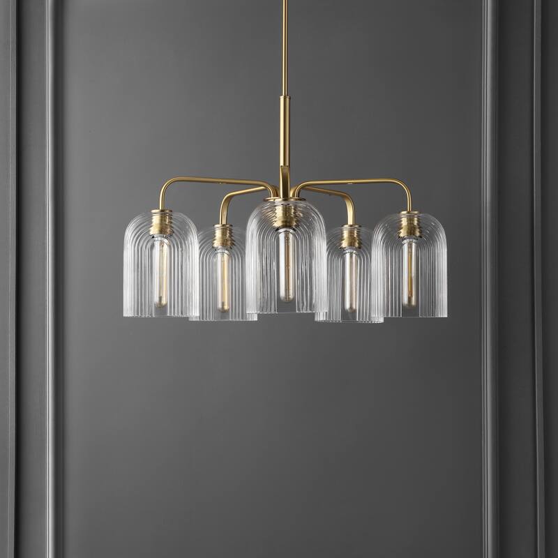 SAFAVIEH Lighting Ayelet 5-Light Adjustable Pendant Chandelier (LED Bulbs Included) - Gold/Clear - 30Wx30Dx59H