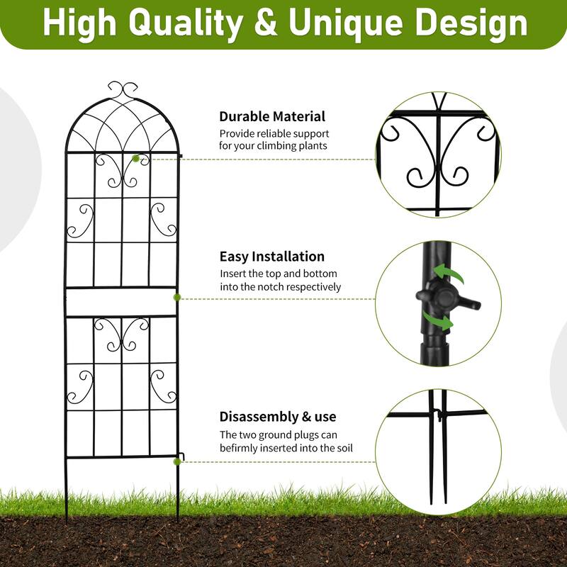2-Pack Garden Trellis Black Iron 16x61" with Arched Top for Roses Flowers and Vegetable Plants - (16 x 61)" (W x H)