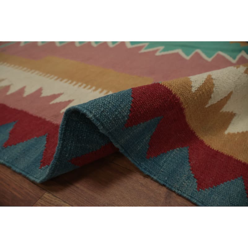 Hand Woven Oriental 100% Wool Carpet Southwestern Tribal Multi-Colored Kilim Runner Rug - 14' 6'' X 4' 9''