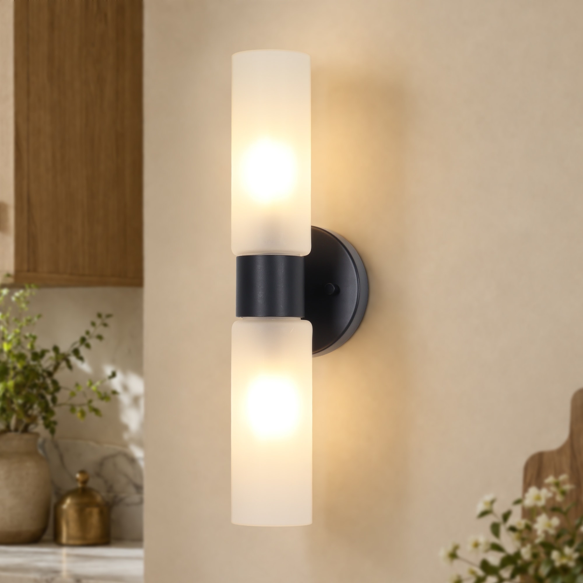 Vela 2-Light Modern Bathroom Vanity Light Frosted Glass Wall Sconce