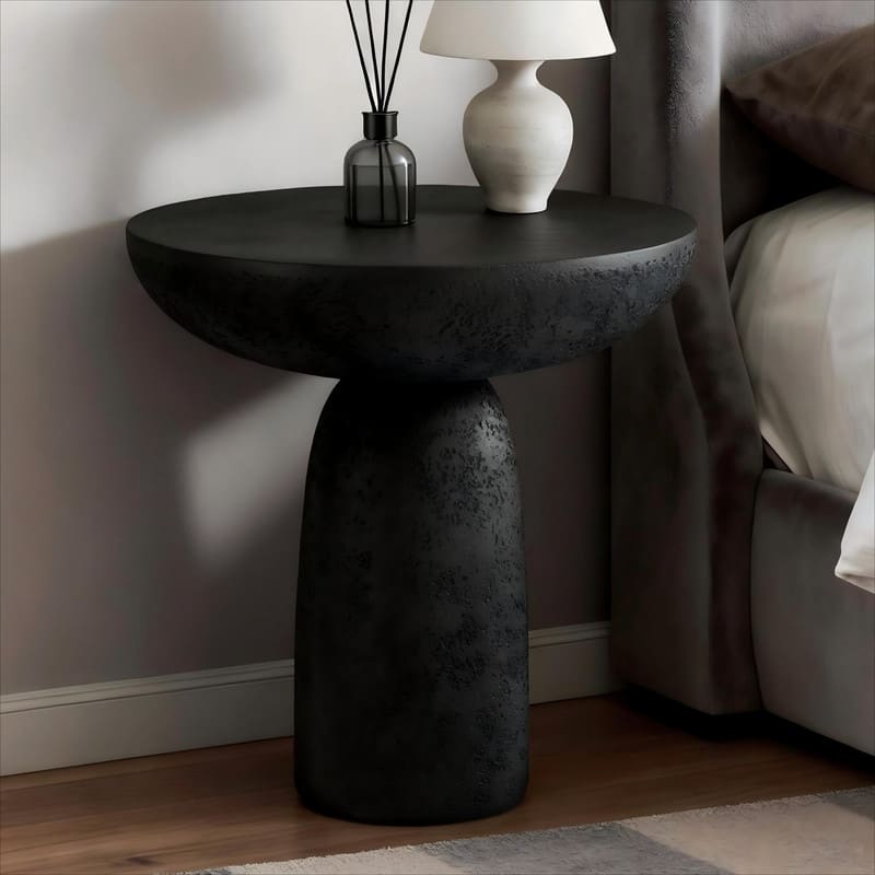 Round Side Table End Table - Black
