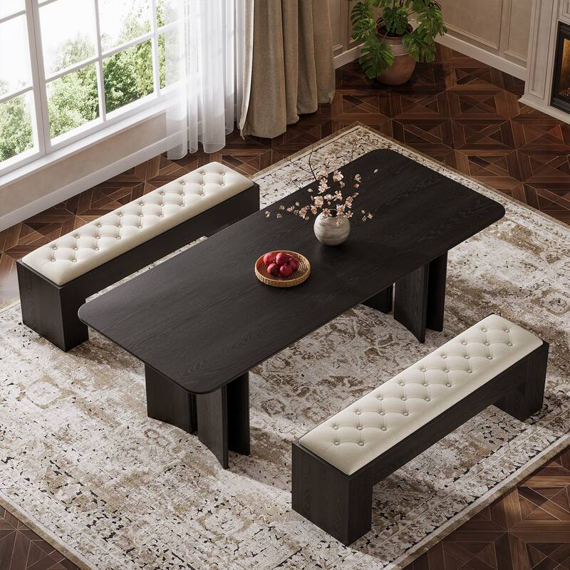 55" Dining Bench with Padded Seat Cushion, Entryway Upholstered Bench