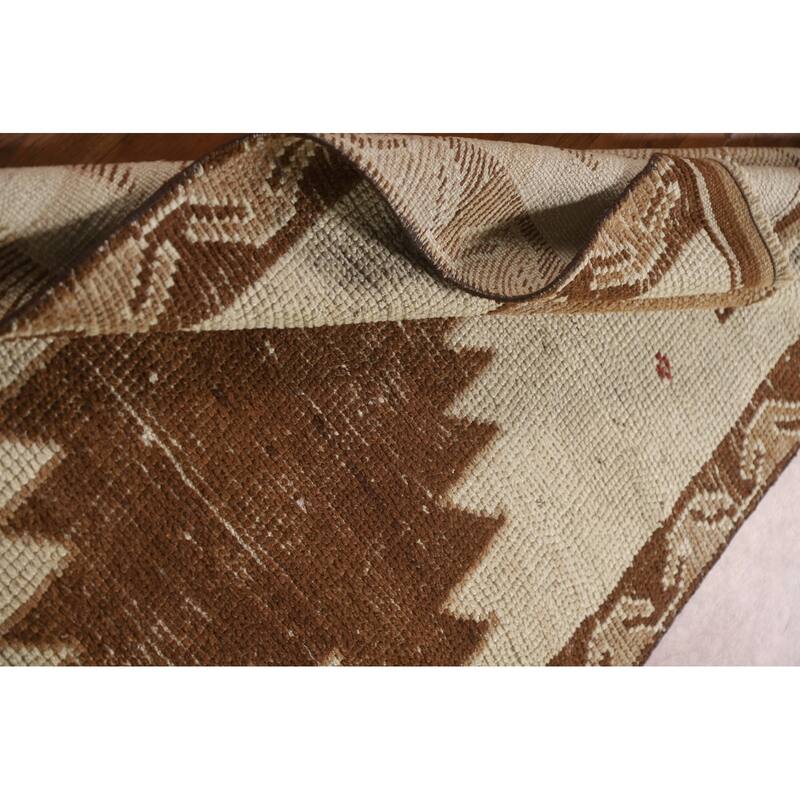 Anatolian Turkish Runner Rug Handmade Beige Wool Carpet - 3'4"x 12'7"