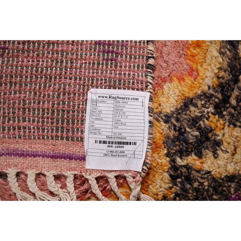 Moroccan Oriental Area Rug Handmade Geometric Pink Wool Carpet - 7'6" x 10'6"