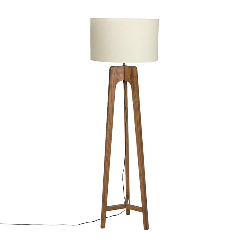 Rubberwood Tripod Floor Lamp with Linen Shade - 19.7"L x 19.7"W x 63.0"H