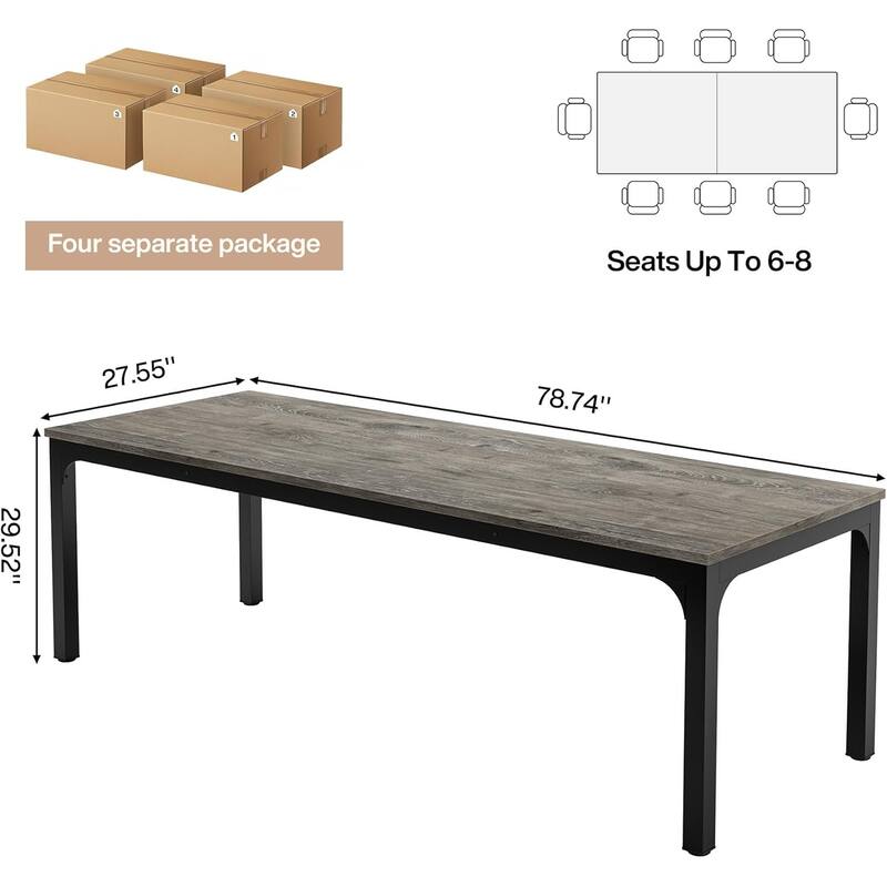 Long Conference Table Set of 4, 13FT Large Rectangle Meeting Seminar Table, 78.74-Inch Business Tables