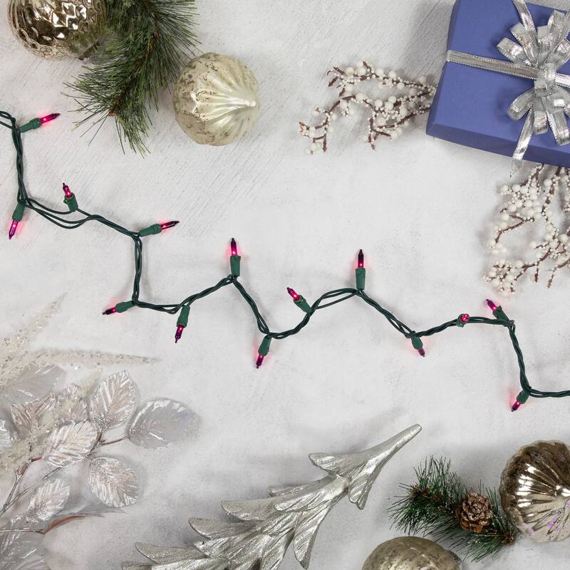 Mini Incandescent Christmas Lights - Purple - 10' Green Wire - 50ct