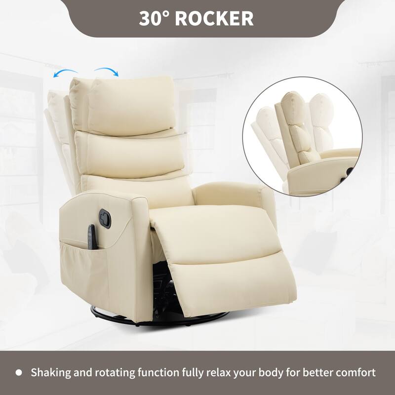 Roomfitters Manual Swivel Rocker Recliner Chair with Heat and Massage Fabric Glider Lounge Sofa for Living Room