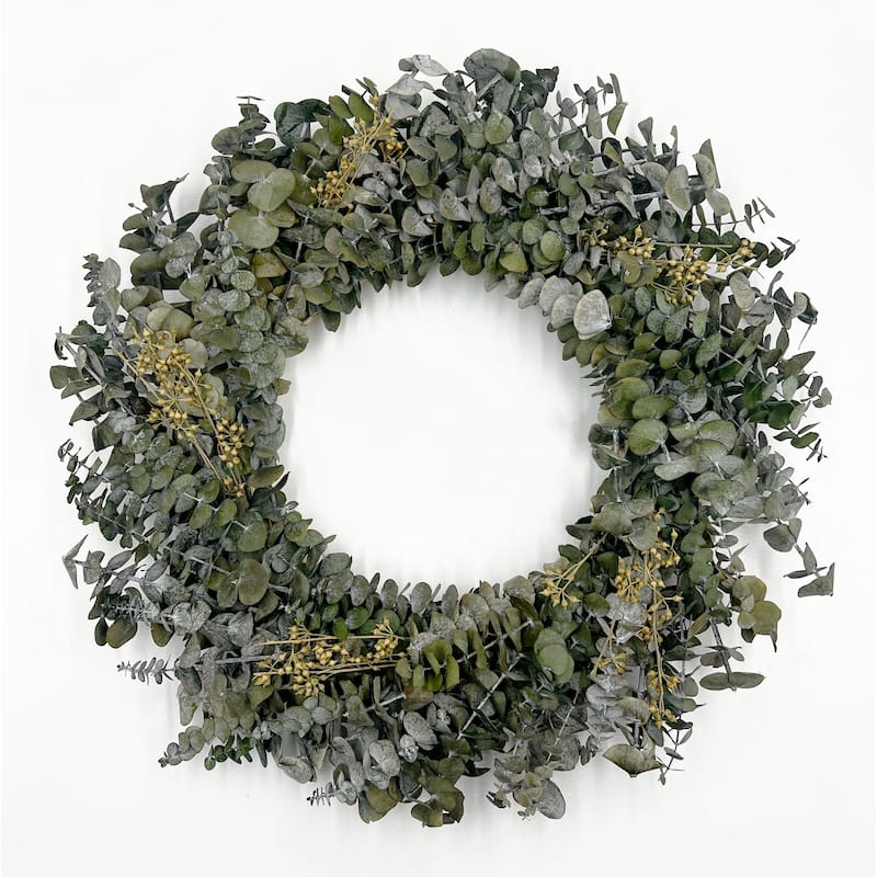 Preserved Decorative Real Dried Eucalyptus Wreath - Green - 21 inches - Green