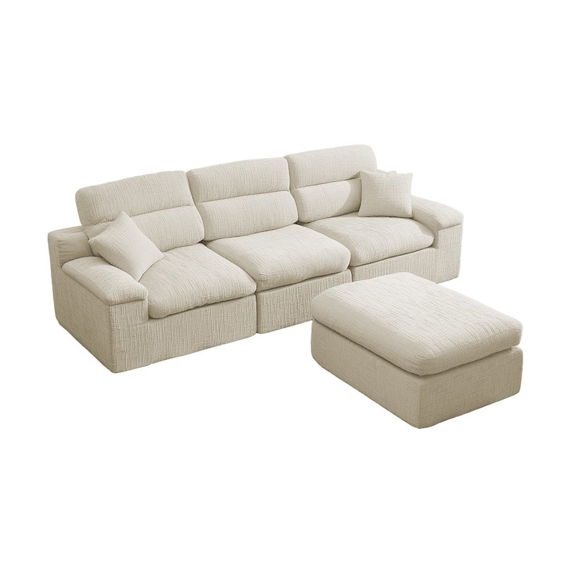 111" L-Shaped Slub Chenille Sofa with High Backrest, No Assembly Required