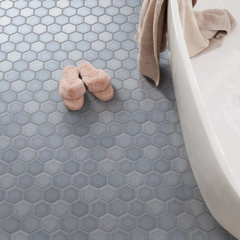 Merola Tile Hudson Due 2" Hex Slate 10-7/8" x 12-5/8" Porcelain Mosaic Floor and Wall Tile