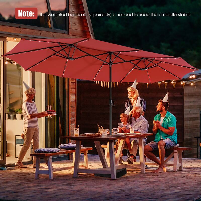 Gymax 15Ft Solar LED Patio Outdoor Double-Sided Umbrella w/ 48 Lights