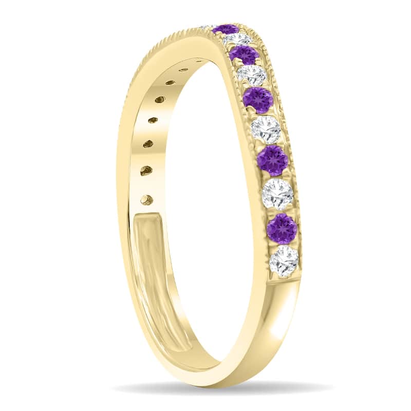 Amethyst and Diamond Channel Set Wedding Band in 10K Yellow Gold