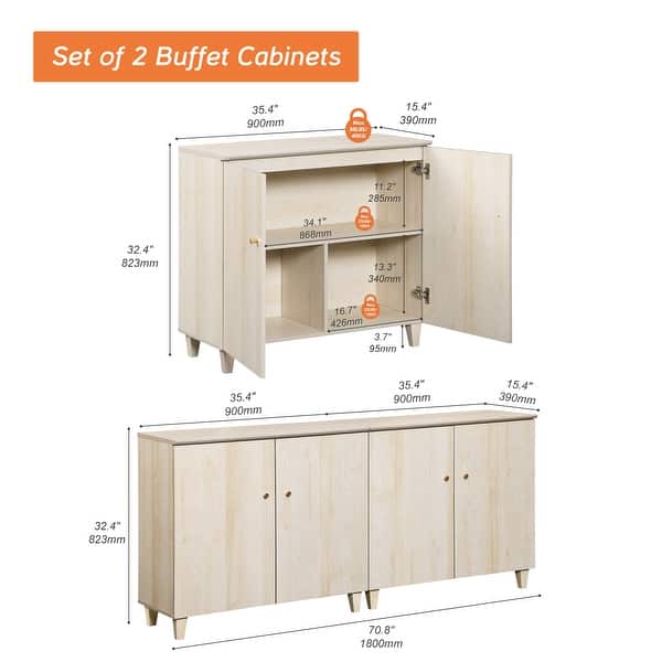dimension image slide 4 of 9, Buffet Cabinet with 3 Compartments for Dining Room, 32.4"H Sideboard