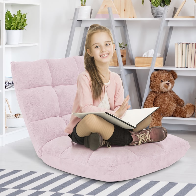 Coral Velvet Adjustable Floor Chair with 14-Position Backrest and Folding Design - 41.5" x 22.5" x 6" (L x W x H)