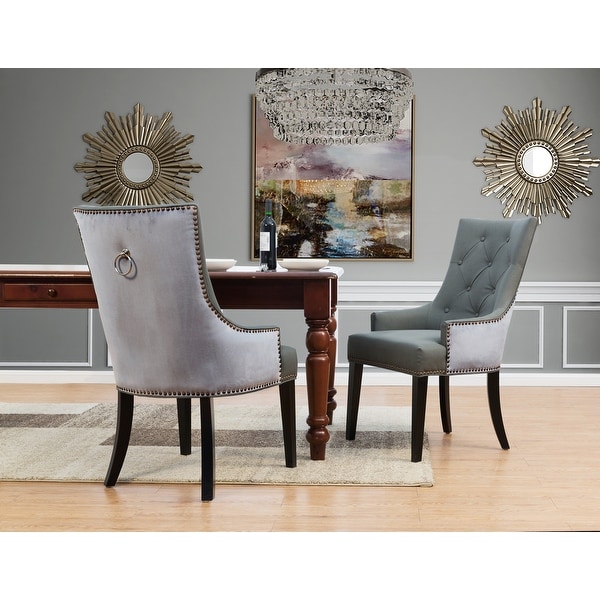 Grey velvet best sale studded dining chairs