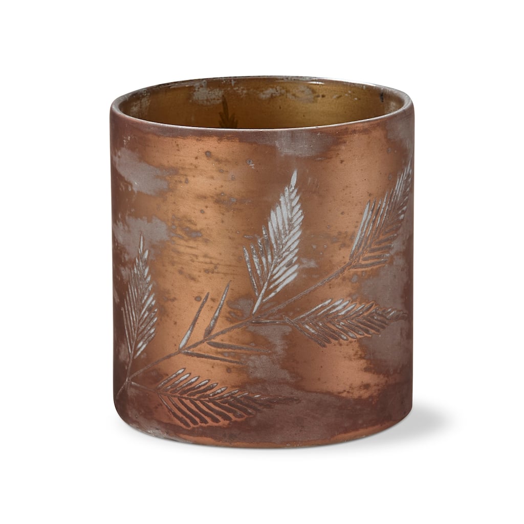 Gold Cut & Burnished Leaf Hurricane Candle Holder - Elegant Glass Lantern for Everyday Use, 6.3 in H x 5.9 in Dia