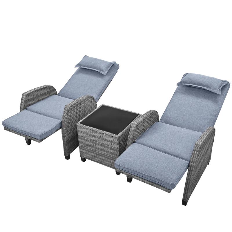 3 Pieces Outdoor Rattan Adjustable Seati Combination With Coffee Table