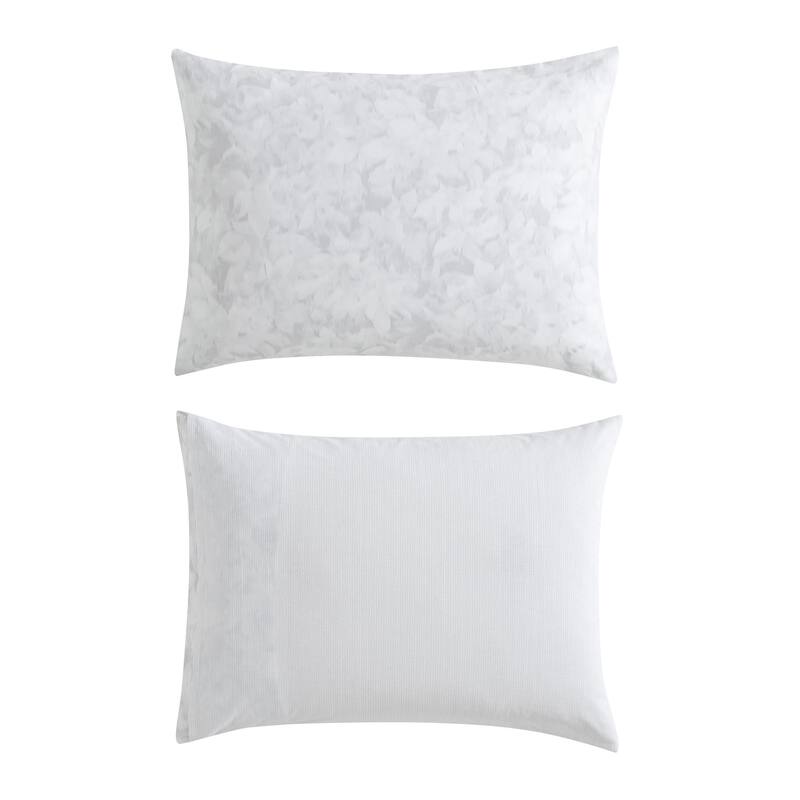 Vera Wang Nebulous Flower Cotton Sateen Textured Reversible Duvet Cover Set (Grey, 3 Piece)