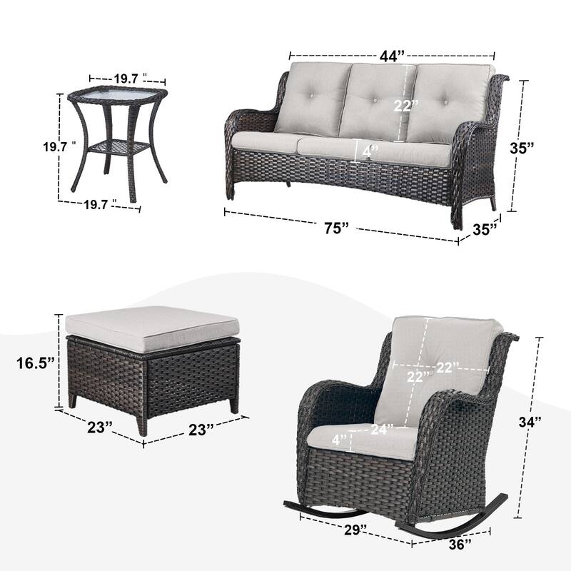 Gymojoy 6-Piece Outdoor Wicker Patio Furniture with 3 Seat Sofa, Rattan Coversation Set with Water Resistant Thick Cushions