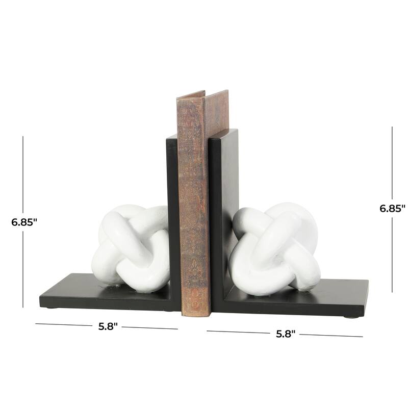 CosmoLiving by Cosmopolitan White Wooden Knot Decorative Bookends with Black Stands (Set of 2)