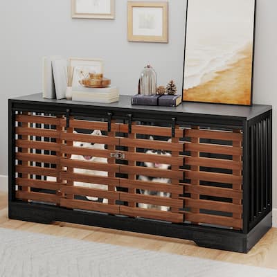 Moasis 71" Double Dog Crate Furniture for 2 Dogs with Sliding Fence Door,Heavy Duty Dual Dog Kennel TV Stand Large Dogs