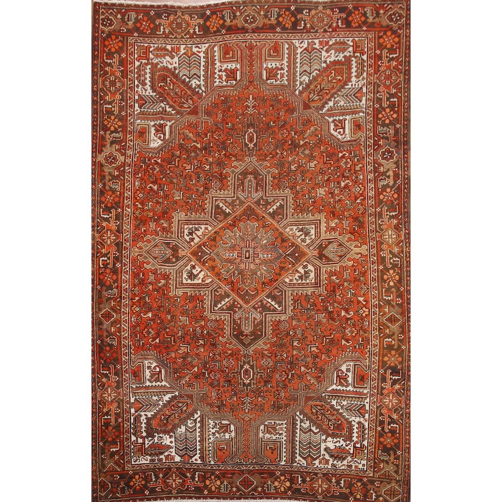Hand Knotted Oriental 100% Wool Carpet Traditional Medallion Oranges & Rust Heriz Area Rug - 9' 6'' X 6' 10''