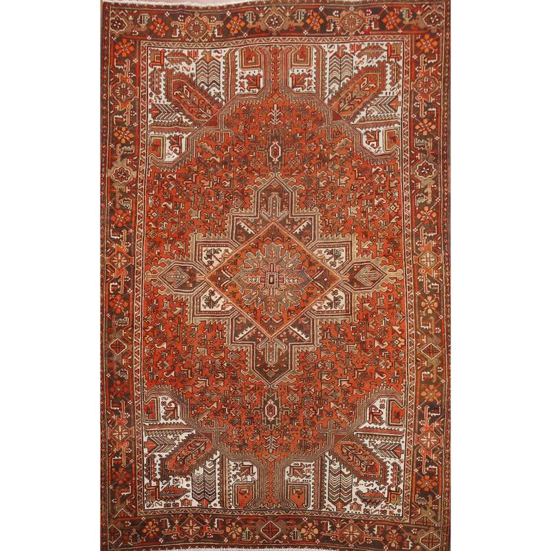 Hand Knotted Oriental 100% Wool Carpet Traditional Medallion Oranges & Rust Heriz Area Rug - 9' 6'' X 6' 10''