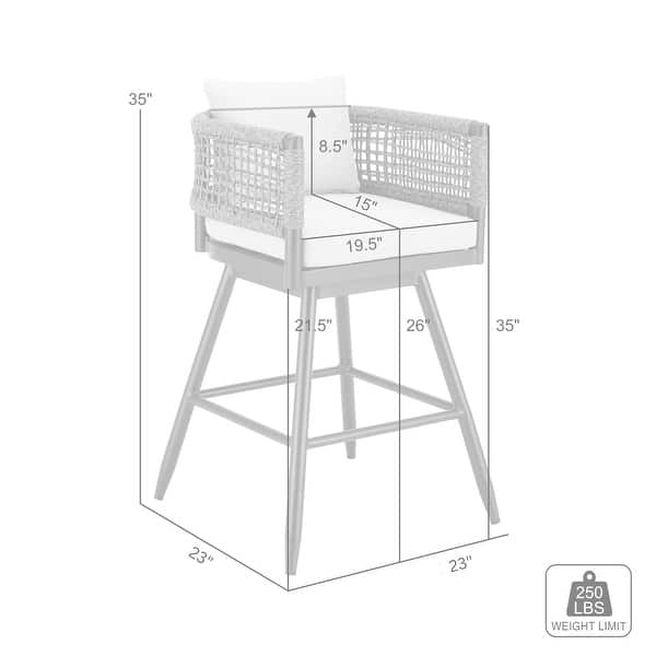 Alegria Outdoor Patio Swivel Counter Stool in Aluminum with Rope and Cushions