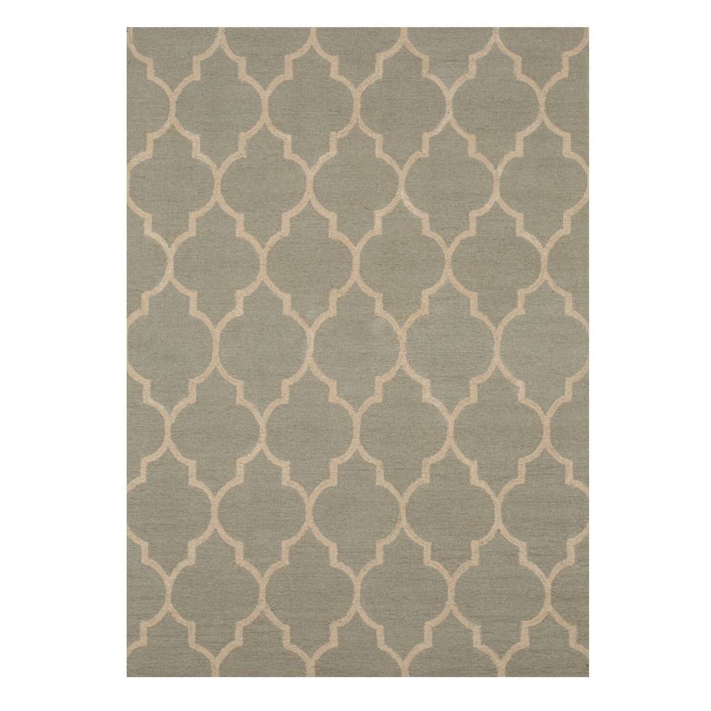 Light Green Hand-Tufted Wool Moroccan Traditional Rug, 5 x 7 - Soft wool Moroccan-style rug with intricate design. - N/A