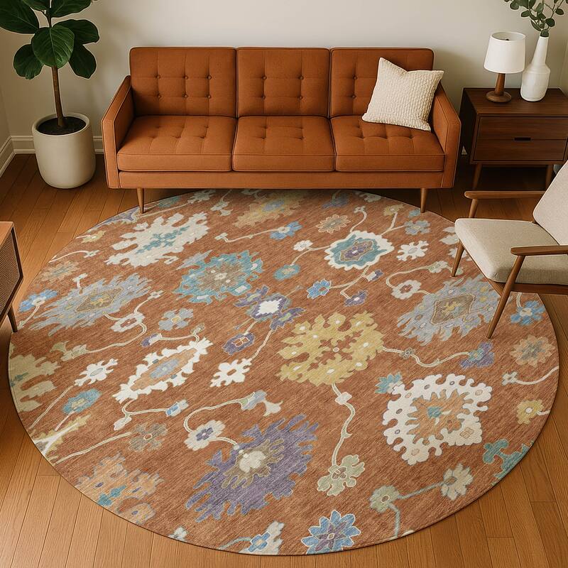 Machine Washable Indoor/ Outdoor Traditonal Delhi Chantille Rug
