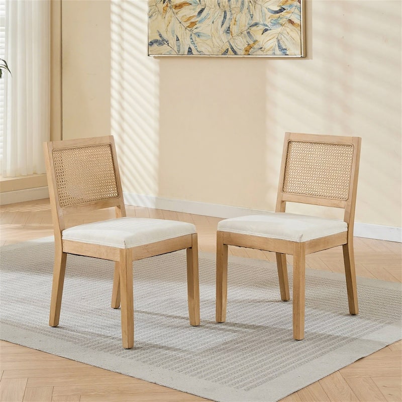 Set of 2 Farmhouse Rattan Dining Chairs
