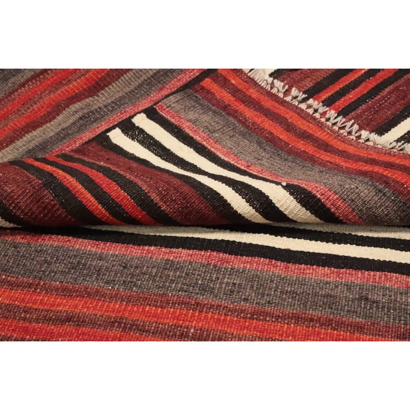 Hand Woven Oriental 100% Wool Carpet Southwestern Geometric Multi-Colored Kilim Area Rug - 10' 10'' X 4' 11''