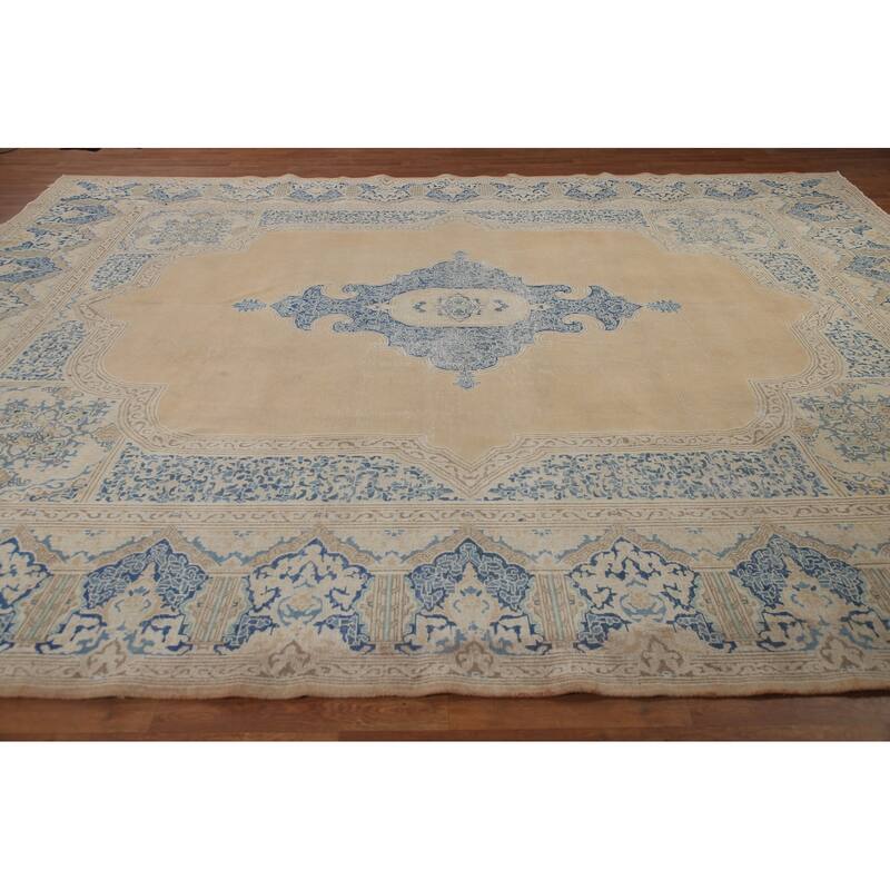 Hand Knotted Oriental 100% Wool Carpet Traditional Medallion Peach Kerman Area Rug - 13' 7'' X 10' 5''