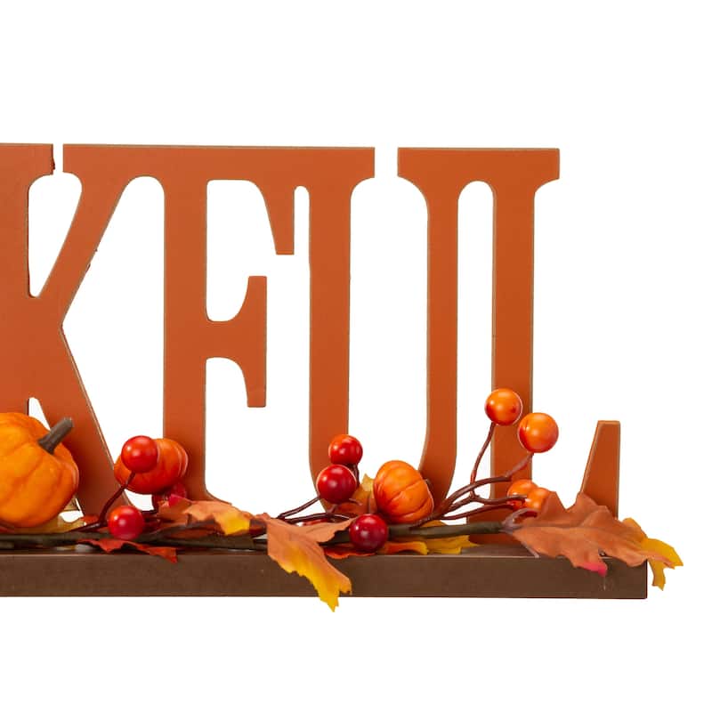 Glitzhome 20"L THANKFUL Word Sign Wooden Table Decor for Fall Thanksgiving