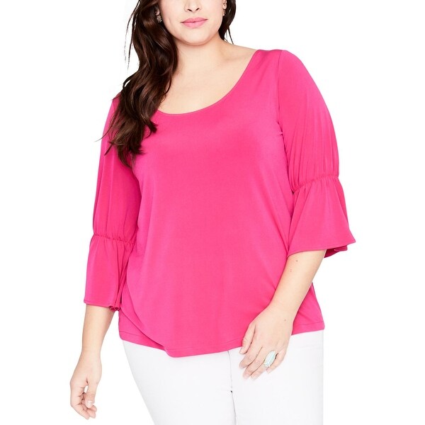 Rachel Rachel Roy Womens Plus Pullover Top Ruffled 3/4 Sleeves