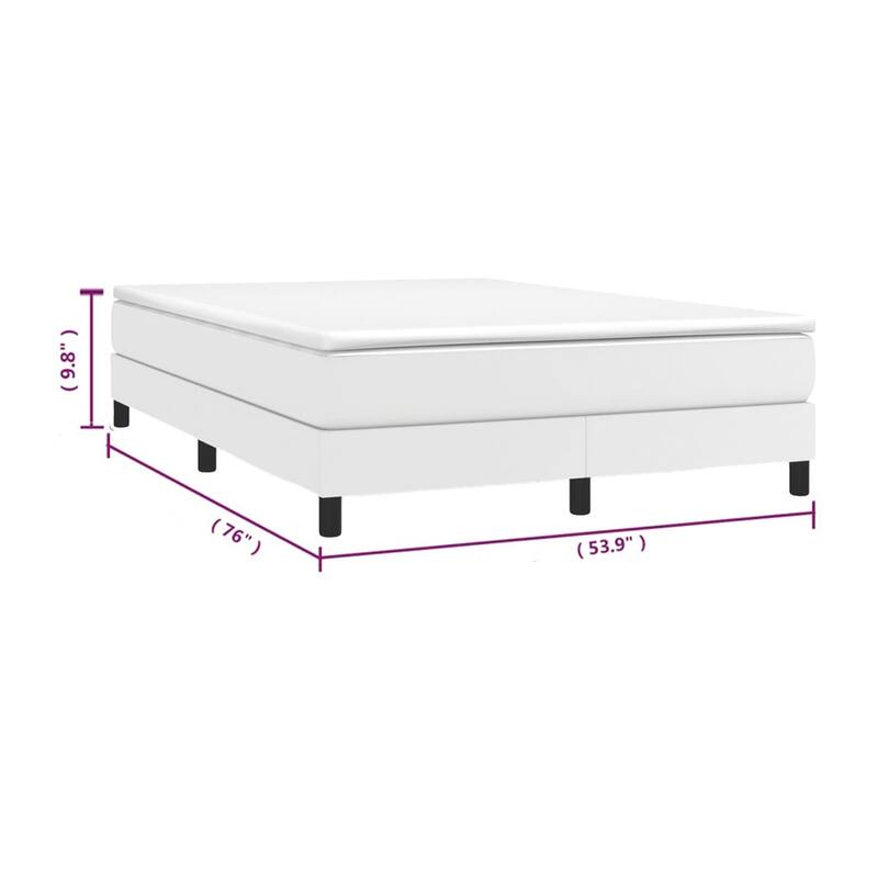 Yeri Full Size Bed Frame, White Faux Leather, Low Profile Legs