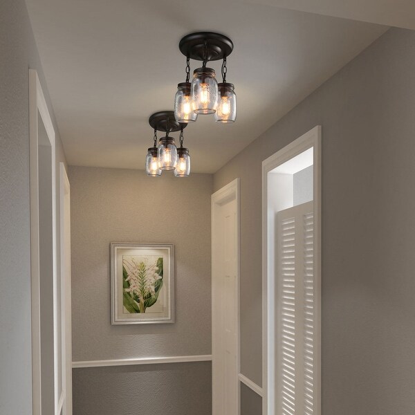 Lnc Modern Farmhouse 3 Light Chandelier Mason Jar Glass Semi Flush Mount Pendant Ceiling Light D11.8 inch x H13 inch Size D11.8 x H13 Black