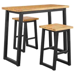 3 Piece Counter Height Table Set with Metal Sled Base, Black and Brown