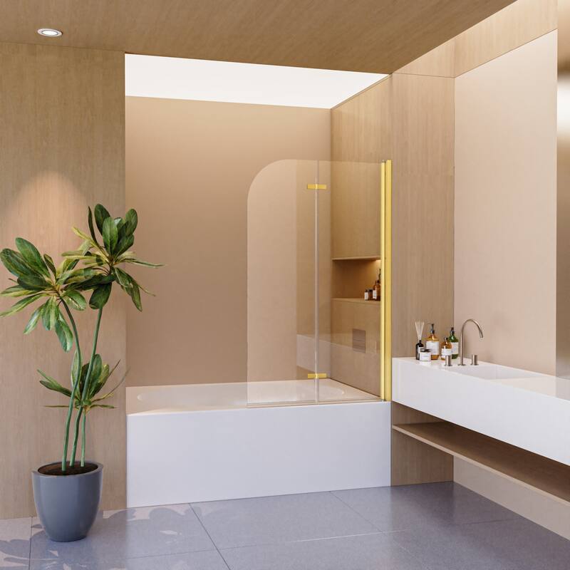 34"W x 58"H Frameless Folding Pivot Tub Door - Brushed Gold