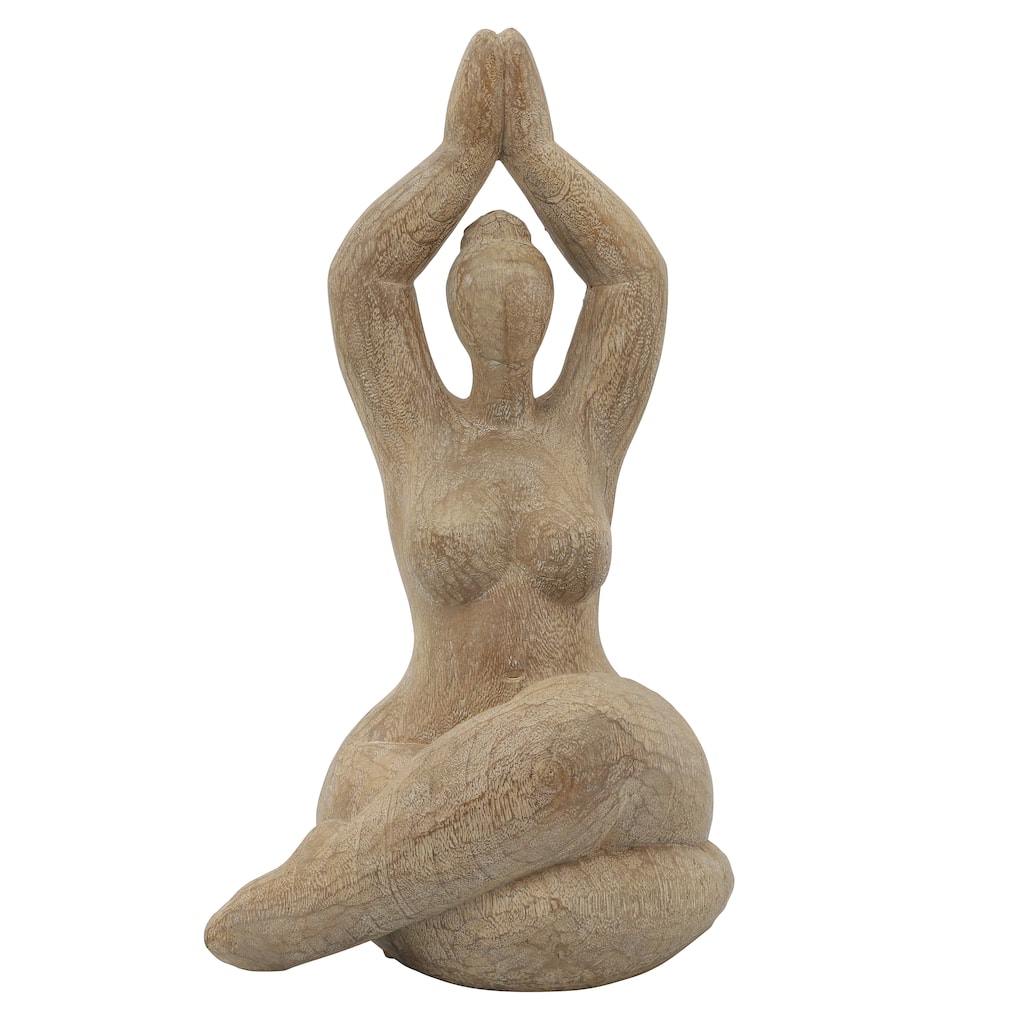 Decorative Namaste Female Figurine in Lotus Position, Yoga Meditation Sculpture, Resin, Brown 6.5 L x 6.5 W x 11 H