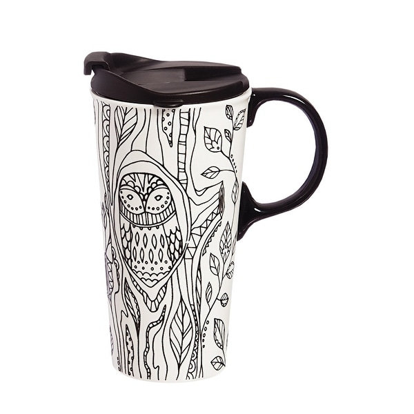Cypress Home Forest Friends Owl Coloring Book Ceramic Travel Cypress Home Forest Friends Owl Coloring Book Ceramic Travel Coffee Mug 17 Ounces 5 33