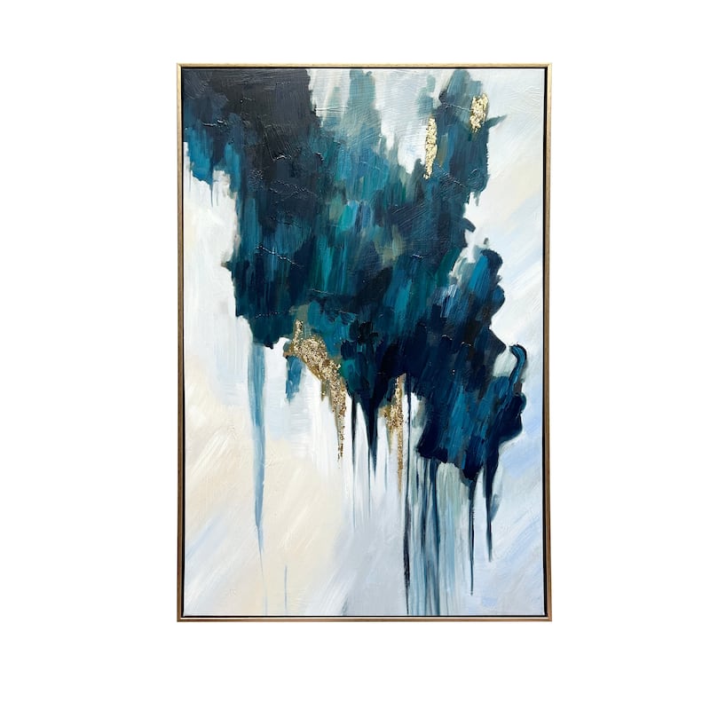 "Turquoise Glimmer" Abstract Hand Painted Floating Framed Wall Art Print, 24x36 Inches by Gallery 57