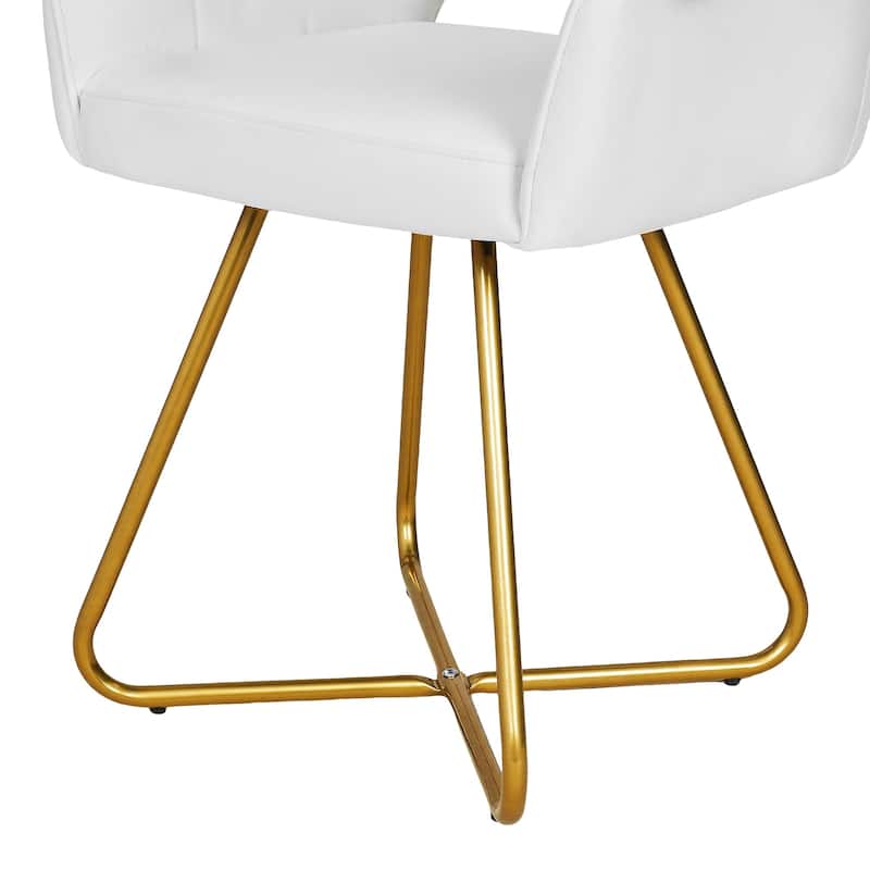 VECELO White Velvet Accent Chair Set of 1/2 Modern Tufted Upholstered High Back Living Room Chair with Gold X-Frame Vanity Chair