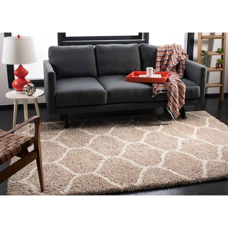 SAFAVIEH Hudson Shag Pushpa Trellis 2-inch Thick Area Rug - 11' x 15' - Beige/Ivory