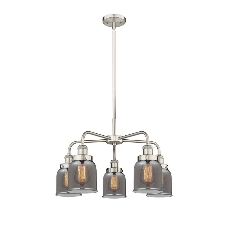 Innovations Lighting Bell - 5 Light 23" Stem Hung Chandelier - Satin Nickel/Plated Smoke