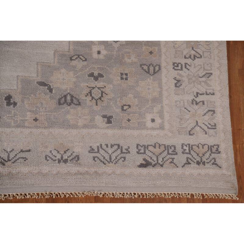 Geometric Oushak Area Rug Handmade Wool Carpet - 8'10"x 11'11"