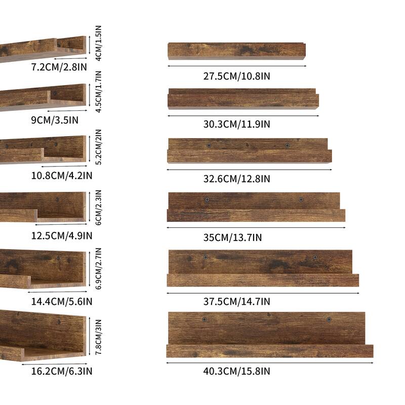 Homy Casa U-Shaped Wall-Mounted Floating Shelf Set of 6, Black Brown